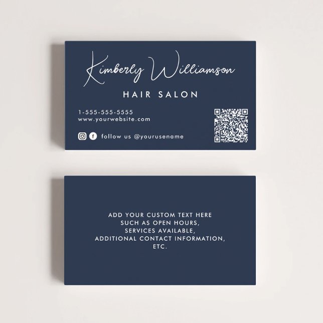 Chic Signature Script QR Code Blau Visitenkarte (Empower your name in our signature script as your logo and brand identity)