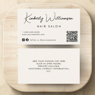 Chic Signature Script QR Code Cream Visitenkarte