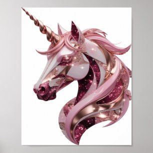 Chic Silber EINHORN 3D Text Kunst Poster