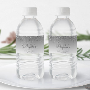 Chic Silber Glitter Drip 80. Geburtstagsfeier Wasserflaschenetikett