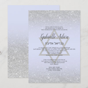 Chic silber Glitzer Drehbuch Lavender Bat Mitzvah Einladung