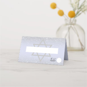 Chic silber Glitzer Drehbuch Lavender Bat Mitzvah Platzkarte