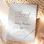 Chic silber Glitzer Drehbuch Marmor Sweet 16 Einladung<br><div class="desc">Chic gold typografisch geometrische Streifen und silberner Glitzer ombre weißen Marmor Sweet 16 Geburtstagsfeier Einladung. Fügen Sie Ihr Foto hinzu.</div>