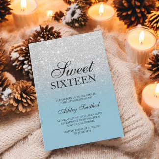 Chic silber Glitzer Eis blau elegant Sweet 16 Einladung