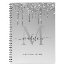 Chic silber Glitzer Monogram Spiralnotebook
