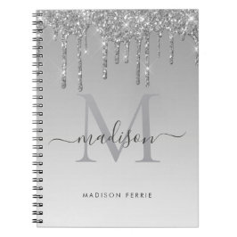 Chic silber Glitzer Monogram Spiralnotebook Notizblock