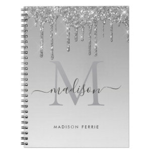 Chic silber Glitzer Monogram Spiralnotebook Notizblock
