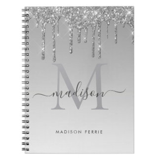 Chic silber Glitzer Monogram Spiralnotebook Notizblock