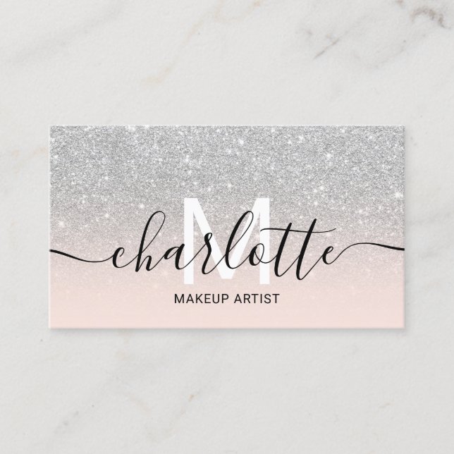 Chic silber Glitzer ombre pink name makeup logo Visitenkarte (Vorderseite)