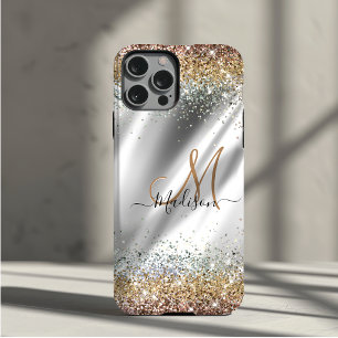 Chic silber Gold falscher Glitter Monogramm Case-Mate iPhone Hülle