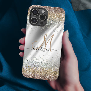 Chic silber Gold Imitate Glitzer Monogramm iPhone 16 Pro Hülle