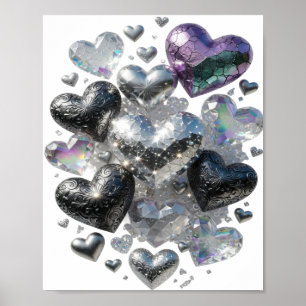 Chic Silber HEARTS AND CRYSTALS Künstlerisches Mot Poster