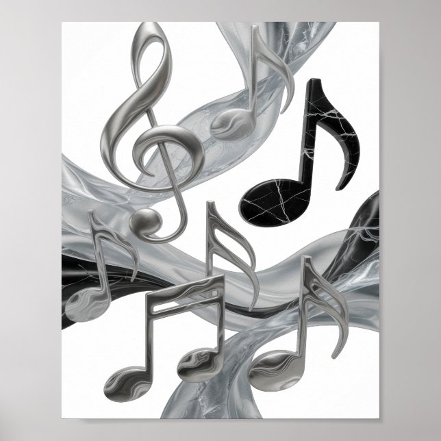 Chic Silber MUSIC IN MOTION Grafikdesign Poster (Vorne)