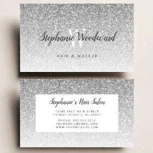 Chic Silber Ombre Glitter Monogramm Friseursalon Visitenkarte