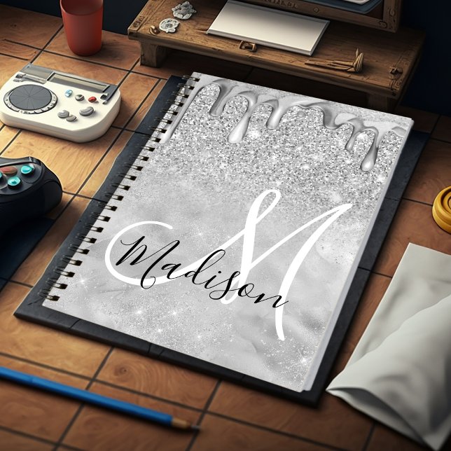 Chic silber ombre Glitzer Tropfen Monogramm Notizblock (Von Creator hochgeladen)