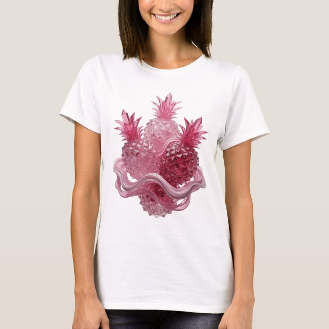 Chic Silber PINK GLAS ANANAS Textildesign T-Shirt (Vorderseite)