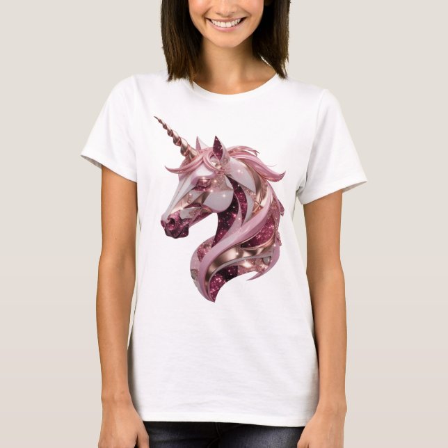 Chic Silber UNICORN 3D Text Kunst T-Shirt (Vorderseite)