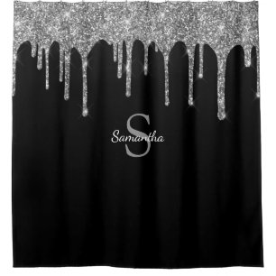 Chic silberne Glittertropfen funkelnder Monogramm- Duschvorhang