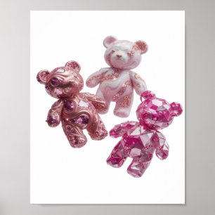 Chic Silberne Rosa Teddybären Zitat Design Poster