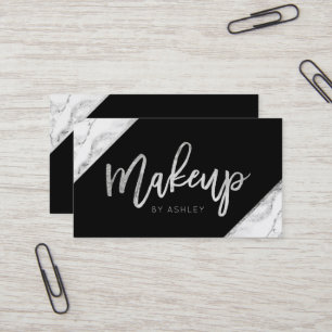 Chic silberne, weiße Marmorschrift Make-up Typogra Visitenkarte