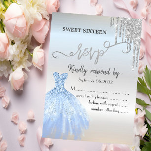 Chic silberner Glitter-Tropfen blauer Kleid Sweet  Einladung