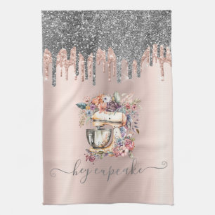 Chic silberner Glitter-Tropfen Blumen-Mixer Roségo Geschirrtuch