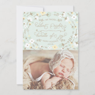 Chic Silent Night First Christmas Minze Foto Card Feiertagskarte