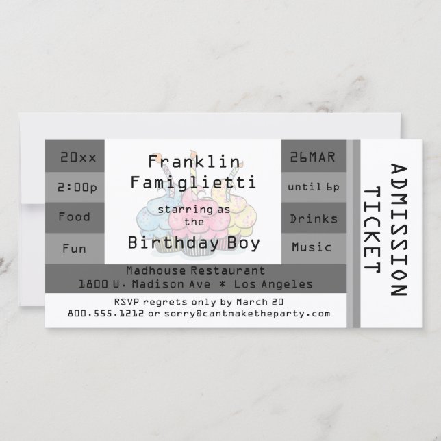 Chic Silver Admission Ticket Geburtstag Einladung (Vorderseite)