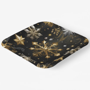 Chic Silver and Gold Schneeflocken Pappteller