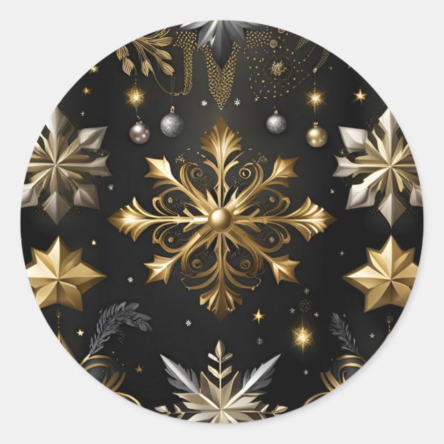 Chic Silver and Gold Schneeflocken Runder Aufkleber (Vorderseite)