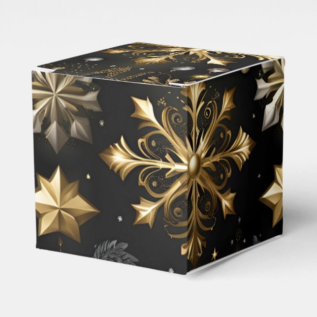 Chic Silver and Gold Snowflakes Cube Geschenkschachtel (Vorderseite)