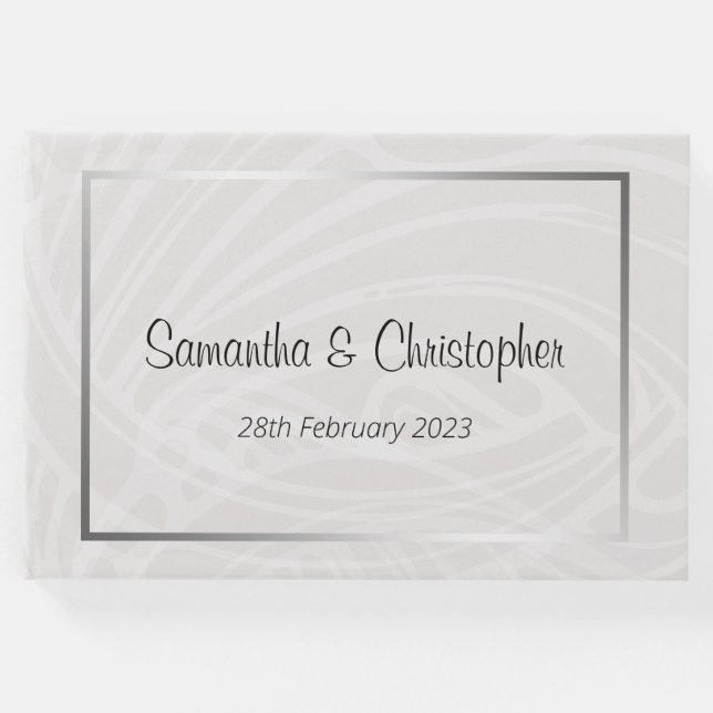 Chic Silver and Gray Damask Wirbel Hochzeit Gästebuch (Vorderseite)