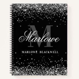 Chic Silver Black and White Monogram Glitzer Notizbuch