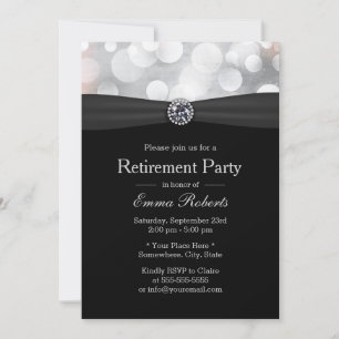 Chic Silver & Black Diamond Retirement Party Einladung