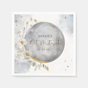 Chic Silver, Blue, Gold Celestial Moon Bat Mitzvah Serviette