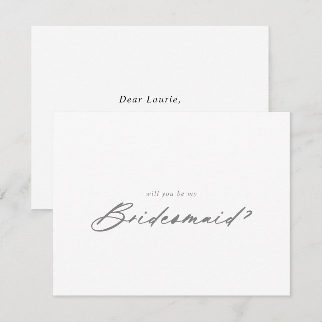 Chic Silver Bridesmaid Vorschlag Note Card Mitteilungskarte (Vorne/Hinten)