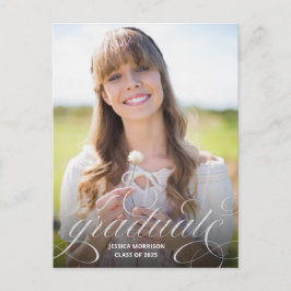 Chic Silver Calligraphy Overlay Foto Abschluss Postkarte