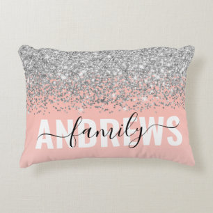 Chic Silver Confetti Pink Gradient Family Monogram Dekokissen