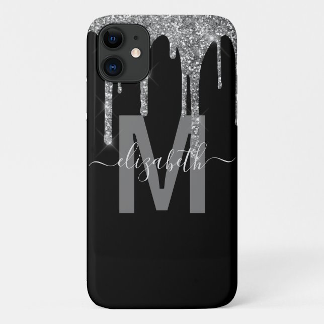 Chic Silver Drivers Glitzer Monogram Name Case-Mate iPhone Hülle (Rückseite)