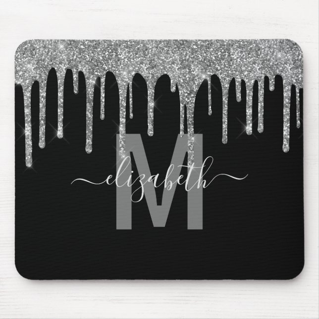 Chic Silver Drivers Glitzer Monogram Name Mousepad (Vorne)