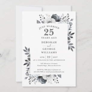 Chic Silver Floral 25. Hochzeitstag Einladung