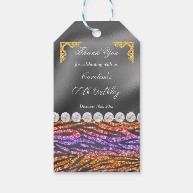 Chic Silver Foil Gold & Orange Zebra Print Geschenkanhänger (Vorderseite)