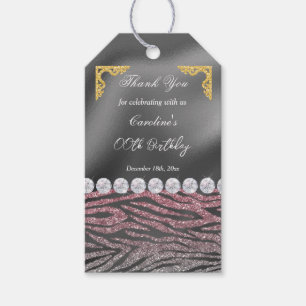 Chic Silver Foil Gold & Pink Zebra Print Geschenkanhänger