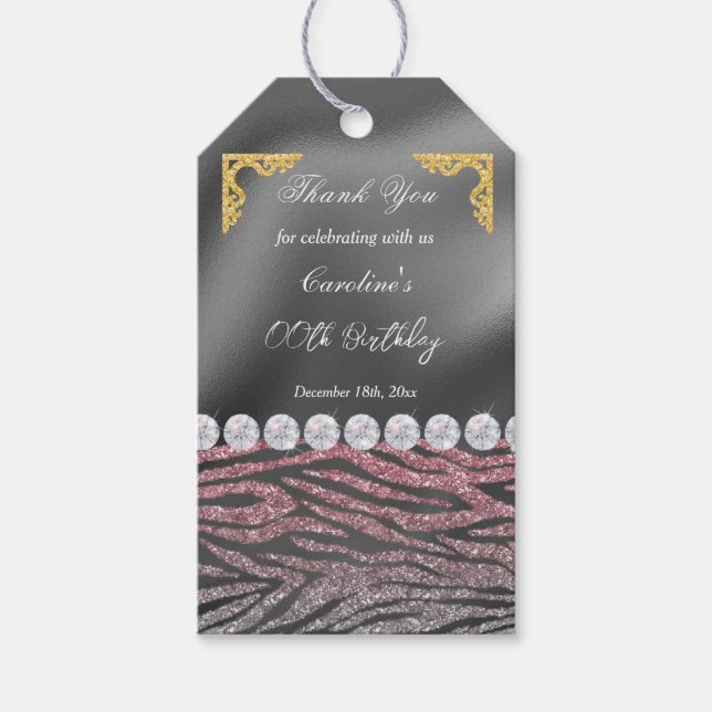Chic Silver Foil Gold & Pink Zebra Print Geschenkanhänger (Vorderseite)
