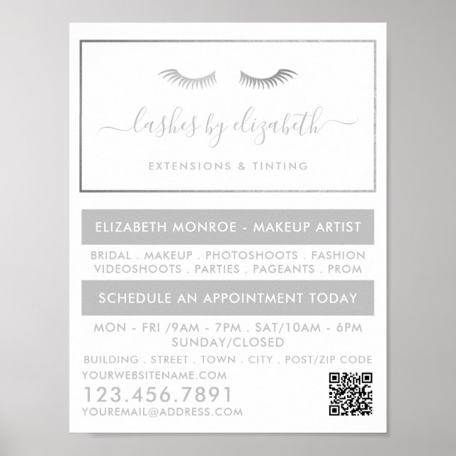 Chic Silver Foil Lashes Beauty Makeup Artist Poster (Vorne)