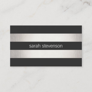 Chic Silver Foil Look Schwarz Streifen Moderne Visitenkarte