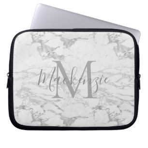 Chic Silver Foil Marble Monogram Laptopschutzhülle
