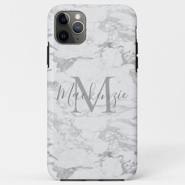 Chic Silver Foil Marmor Monogram Case-Mate iPhone Hülle (Rückseite)