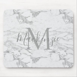 Chic Silver Foil Marmor Monogram Mousepad