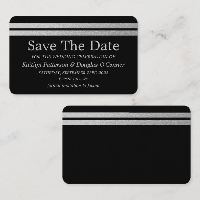 Chic Silver Foil Streifen Save the Date Karte (Vorne/Hinten)